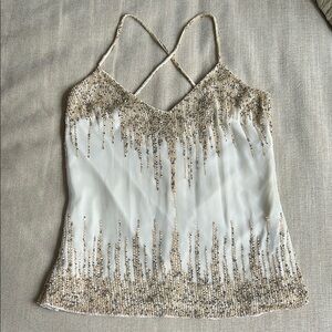 YUMI KIM Beaded Embellished White and Gold Women's Top